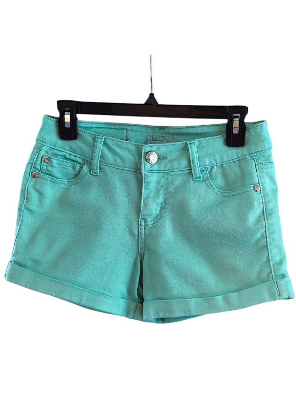 Celebrity Pink Jeans 3 Juniors Mint Green Cuffed Cotton Shorts Denim